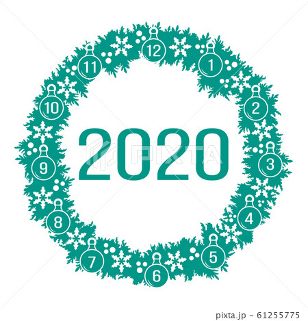 Happy New Year 2020 card Christmas wreath. 61255775