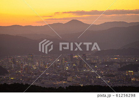 Beautiful view of Shizuoka city on hill at dawn, Shizuoka, Japan Beautiful view of Shizuoka city on hill at dawn, Shizuoka, Japan 61256298