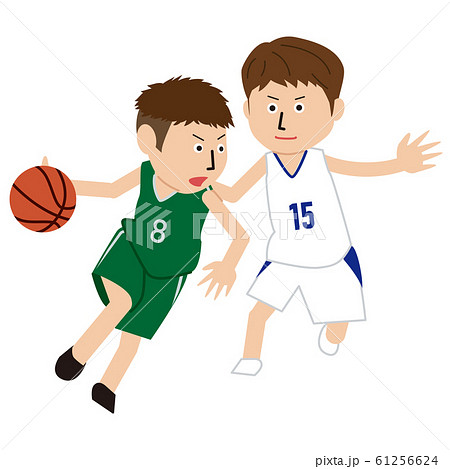 ポップなバスケットボールをプレイする男子2人のイラスト素材