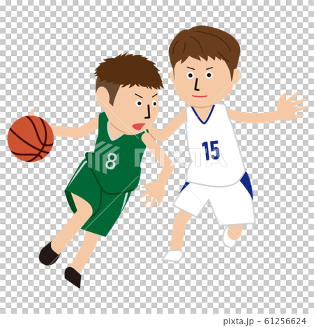 ポップなバスケットボールをプレイする男子2人のイラスト素材
