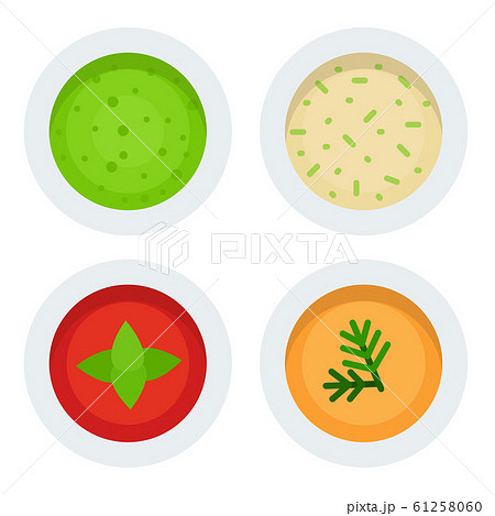 Vegetarian sauces in bowls top view vector icon flat isolated Vegetarian sauces in bowls top view vector icon flat isolated 61258060