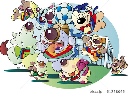 サッカーする動物のチームのイラスト素材