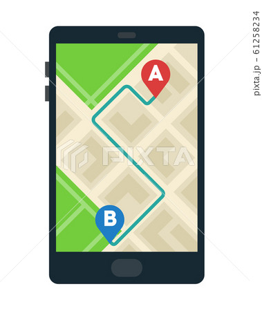 Route on the smart phone map vector icon flat isolated Route on the smart phone map vector icon flat isolated 61258234