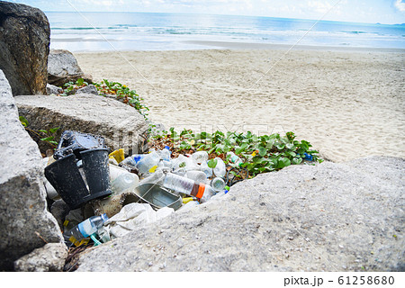 Garbage in the sea with bag plastic bottle and Garbage in the sea with bag plastic bottle and 61258680