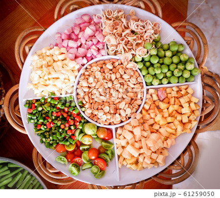 Set of herbs and spices and vegetable slice on Set of herbs and spices and vegetable slice on 61259050