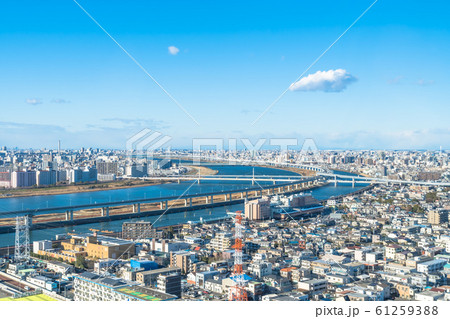 【東京】眺望風景 荒川と中川 【東京】眺望風景 荒川と中川 61259388