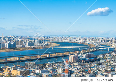 【東京】眺望風景 荒川と中川 【東京】眺望風景 荒川と中川 61259389