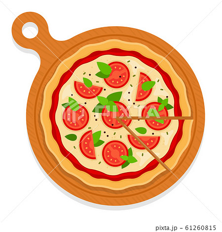 Pizza margarita on a wooden board vector flat isolated Pizza margarita on a wooden board vector flat isolated 61260815