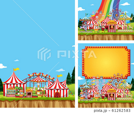 Three scene of circus with many rides 61262583