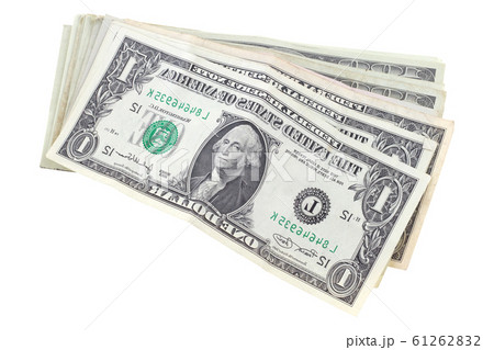 Pile of USA dollar money banknotes on white. 61262832