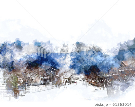 Abstract colorful mountain range in Japan on watercolor illustration painting background. 61263014