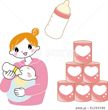 ミルクを飲む赤ちゃん 母親 液体ミルク 粉ミルク 哺乳瓶のイラスト素材