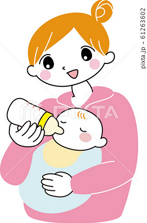母親 授乳 ミルク 哺乳瓶 笑顔 母親 授乳 ミルク 哺乳瓶 笑顔 61263602