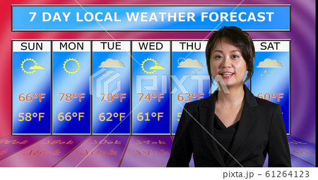 Asian American meteorologist reporting weather Asian American meteorologist reporting weather 61264123