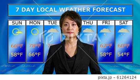 Asian American meteorologist reporting weather Asian American meteorologist reporting weather 61264124