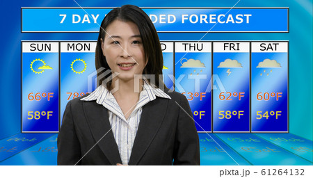 Asian American meteorologist reporting weather Asian American meteorologist reporting weather 61264132