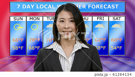 Asian American meteorologist reporting weather Asian American meteorologist reporting weather 61264134