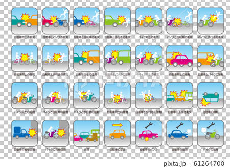 ベクターイラスト　自動車・バイク・自転車・歩行者の交通トラブル事例　アイコン 61264700