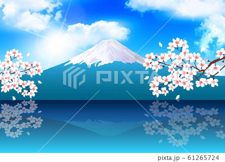 富士山 桜 風景 背景のイラスト素材