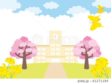 桜咲く春の小学校の風景 桜咲く春の小学校の風景 61271194