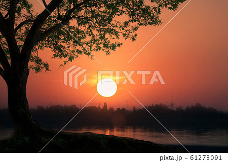 over sunset river. Sunrise at Mekong River, 61273091