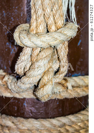 jute tackle ropes, blurred selective focus. jute tackle ropes, blurred selective focus. 61274327