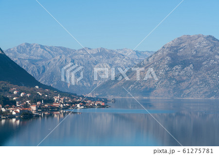 View of seaside town of Prcanj in winter, Montenegro. 61275781