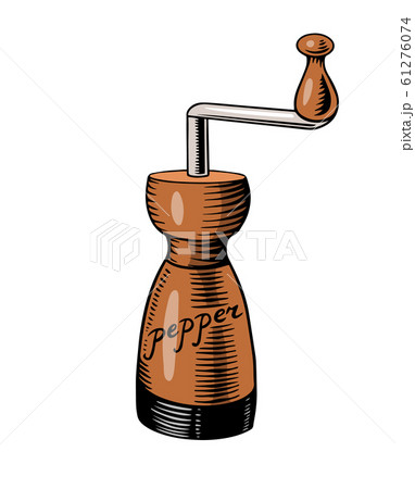 Bowl Of Black Pepper In Vintage Style Mill And のイラスト素材