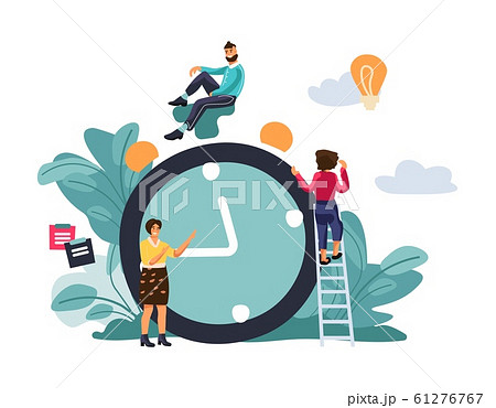 Time managemant concept. Scene with effective multitasking at work. Vector cartoon quick reaction awakening concept 61276767
