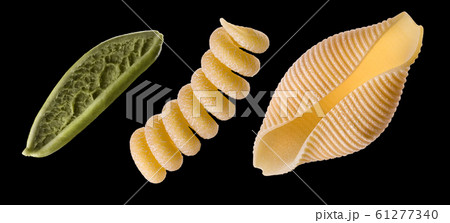 Set of conchiglie pasta shell isolated on black background 61277340