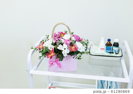 flowers on medicine table. medical equipment 61280869