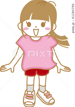 おさげ女の子 笑顔正面ぱっつん前髪のイラスト素材