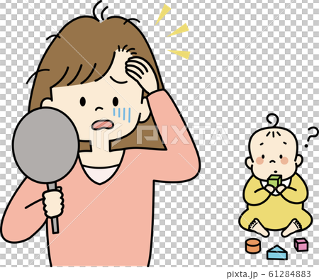 産後トラブル 抜け毛 のイラスト素材