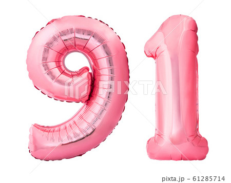 Number 91 ninety one made of rose gold inflatable balloons isolated on white background Number 91 ninety one made of rose gold inflatable balloons isolated on white background 61285714