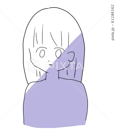 暗い表情のロングヘアの女性のイラスト素材