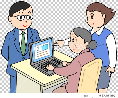 高齢者向けパソコン教室のイラスト素材