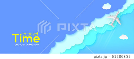 Silver plane flying above clouds. Blue sky carved 61286355