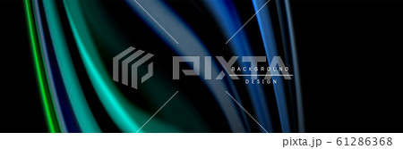 Silk and smooth flow wave poster design. Color waves, liquid style lines and shapes in black color background 61286368