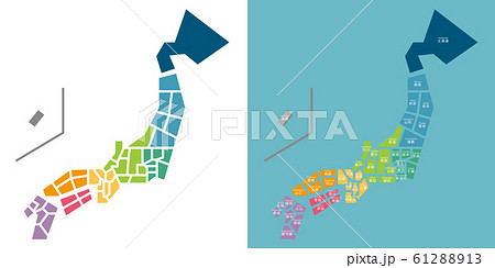 デフォルメされた日本地図 地名ありとなしのセットのイラスト素材