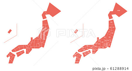 デフォルメされた日本地図 地名ありとなしのセットのイラスト素材