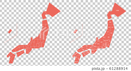 デフォルメされた日本地図　地名ありとなしのセット 61288914