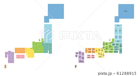 デフォルメされた日本地図 地名ありとなしのセットのイラスト素材