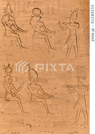 ancient egyptian architecture ruins. hieroglyphs and columns of the Temple of Horus at Edfu, in Egypt 61289255