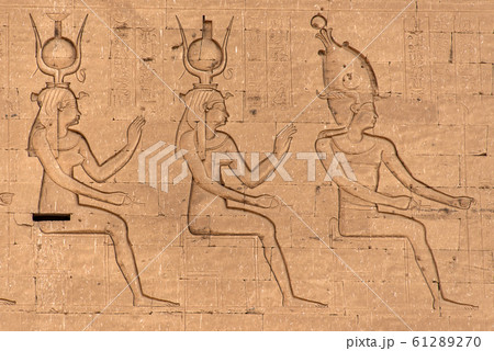 ancient egyptian architecture ruins. hieroglyphs and columns of the Temple of Horus at Edfu, in Egypt 61289270