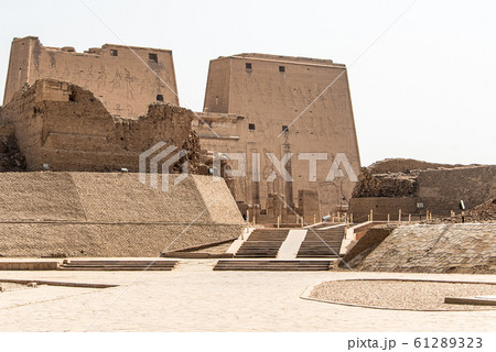 ancient egyptian architecture ruins. hieroglyphs and columns of the Temple of Horus at Edfu, in Egypt 61289323