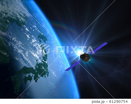 日本 JAPAN 地球 ライジングサン 宇宙 人工衛星 CG 日本 JAPAN 地球 ライジングサン 宇宙 人工衛星 CG 61290754