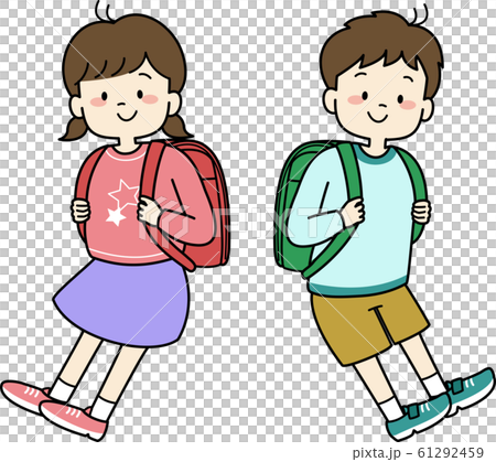 小学生 女の子と男の子 のイラスト素材