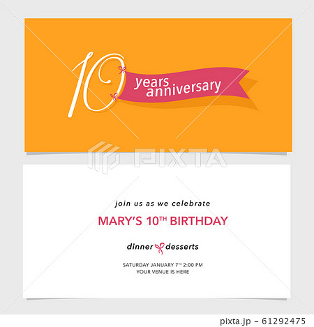 10 years anniversary invitation card vector illustration. Design template element 61292475