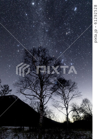 戦場ヶ原三本松園地から望む男体山と冬の星空 61292528