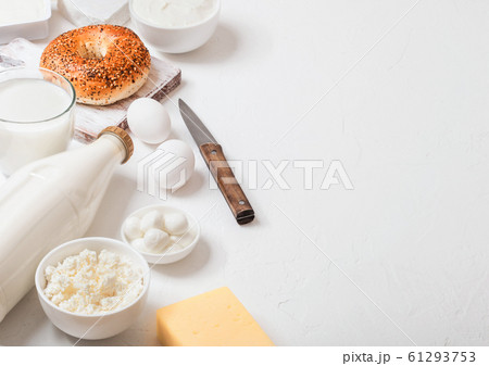 Fresh dairy products on white table background. 61293753
